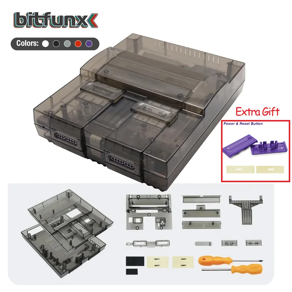 BitFunx US Edition Replacement Case For SNES Console Shell Black Translucent Case For Super Nintendo SNES Retro Game Assessories
BitFunx US Edition Replacement Case For SNES Console Shell Black Translucent Case For Super Nintendo SNES Retro Game Assessories