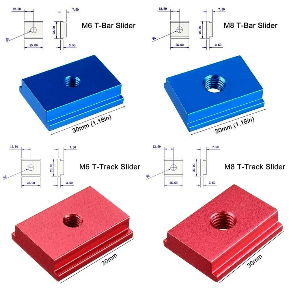 1pc Aluminum Alloy T-Track Slider M6/M8 Red/Blue Matches Nearly All T-Slots Aluminum Alloy 30*23*7.5mm Hand Tool Part
1pc Aluminum Alloy T-Track Slider M6/M8 Red/Blue Matches Nearly All T-Slots Aluminum Alloy 30*23*7.5mm Hand Tool Part