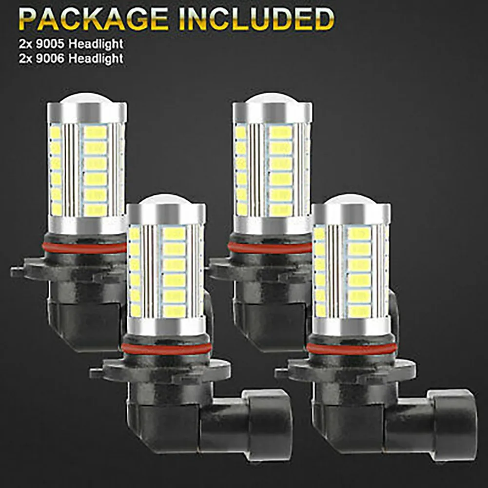 

6.6W 9005 9006 Headlight 6000-6500K Bulbs Combo HB3 HB4 High Low Beam 1200LM 33 SMD 4pcs/Set Durable Practical