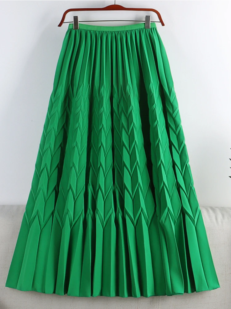 

Модная плиссированная длинная юбка для женщин, Новинка лета 2023, Повседневная однотонная универсальная трапециевидная юбка макси с высокой талией, женская зеленая юбка