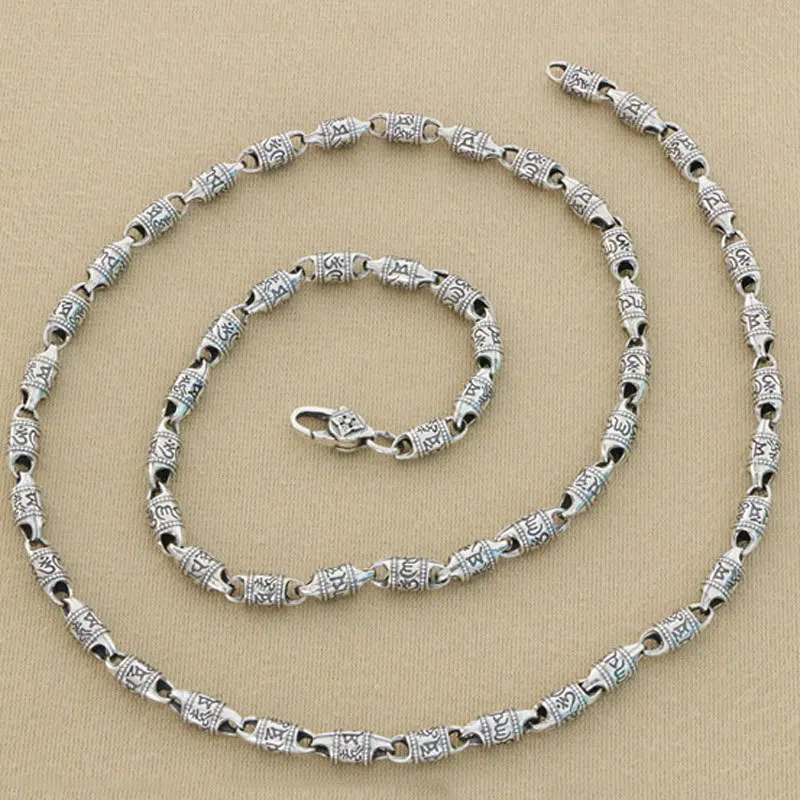 

Серебряное ожерелье мантра с шестью символами для мужчин и женщин, модное и ретро, простое и универсальное. Мантра из серебра 925 пробы с шестью символами