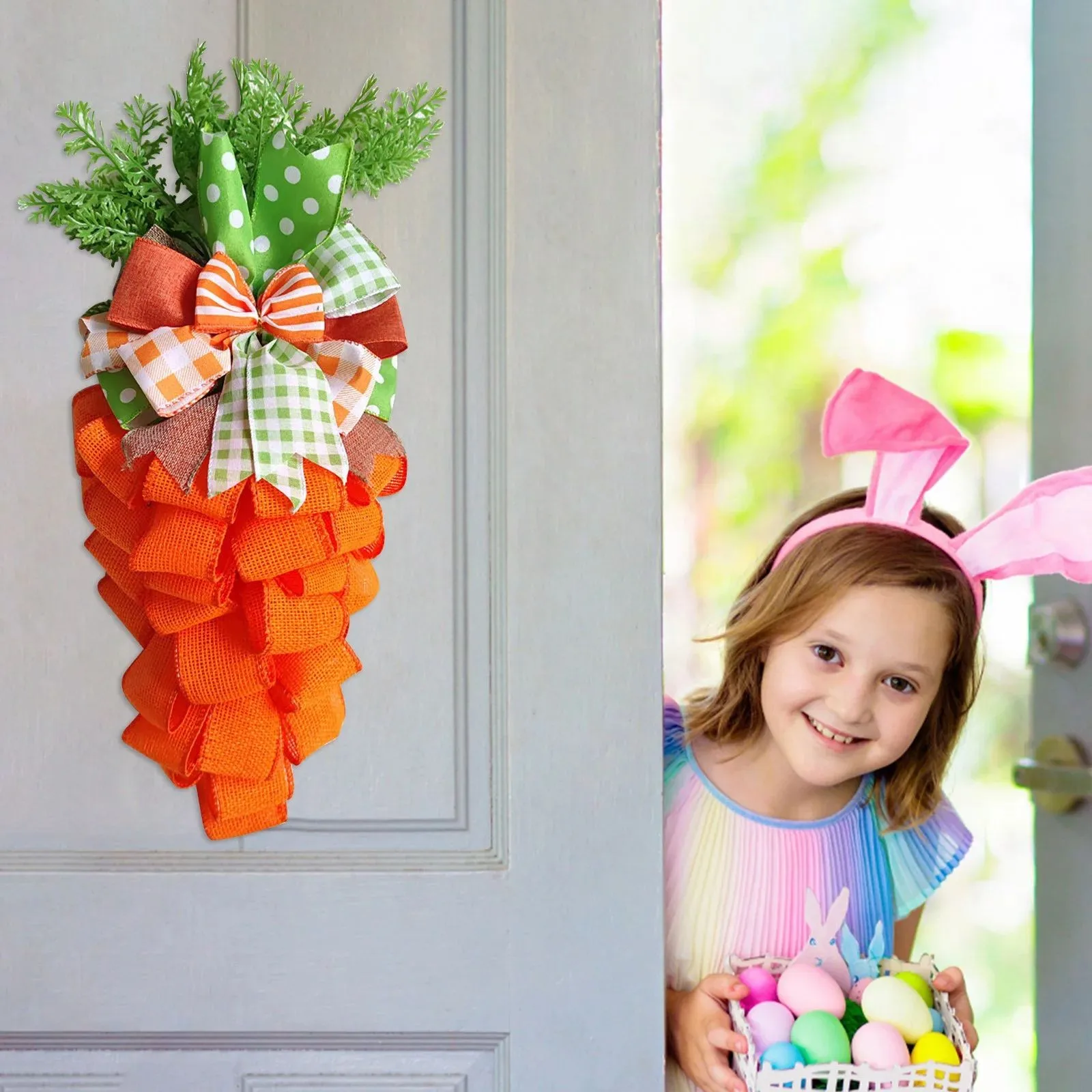 

Искусственный цветок тюльпана, Пасхальный венок для передней двери, весенний Пасхальный декоративный цветок в форме моркови с бантом и искусственным декором