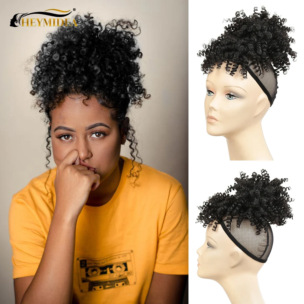 Short Kinky Curly Chignon With Bangs Synthetic Hair Bun Drawstring Ponytail Afro Puff Hair pieces For Women Clip Hair Extension
Short Kinky Curly Chignon With Bangs Synthetic Hair Bun Drawstring Ponytail Afro Puff Hair pieces For Women Clip Hair Extension
