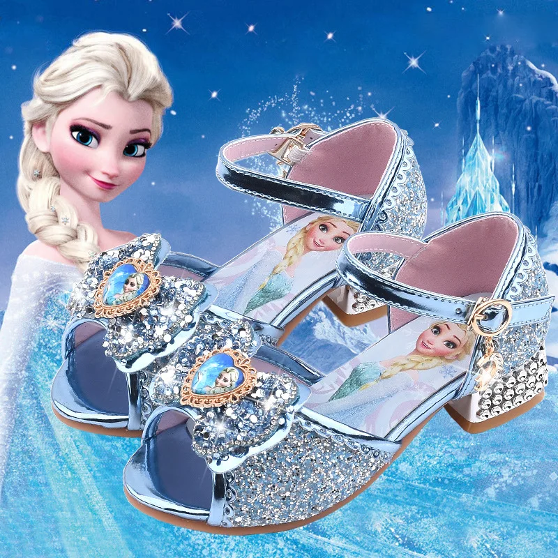 

Босоножки для девочек «Холодное сердце», обувь принцессы Эльзы, модная обувь для маленьких девочек с кристаллами, детские сандалии на высоком каблуке, босоножки для маленьких девочек