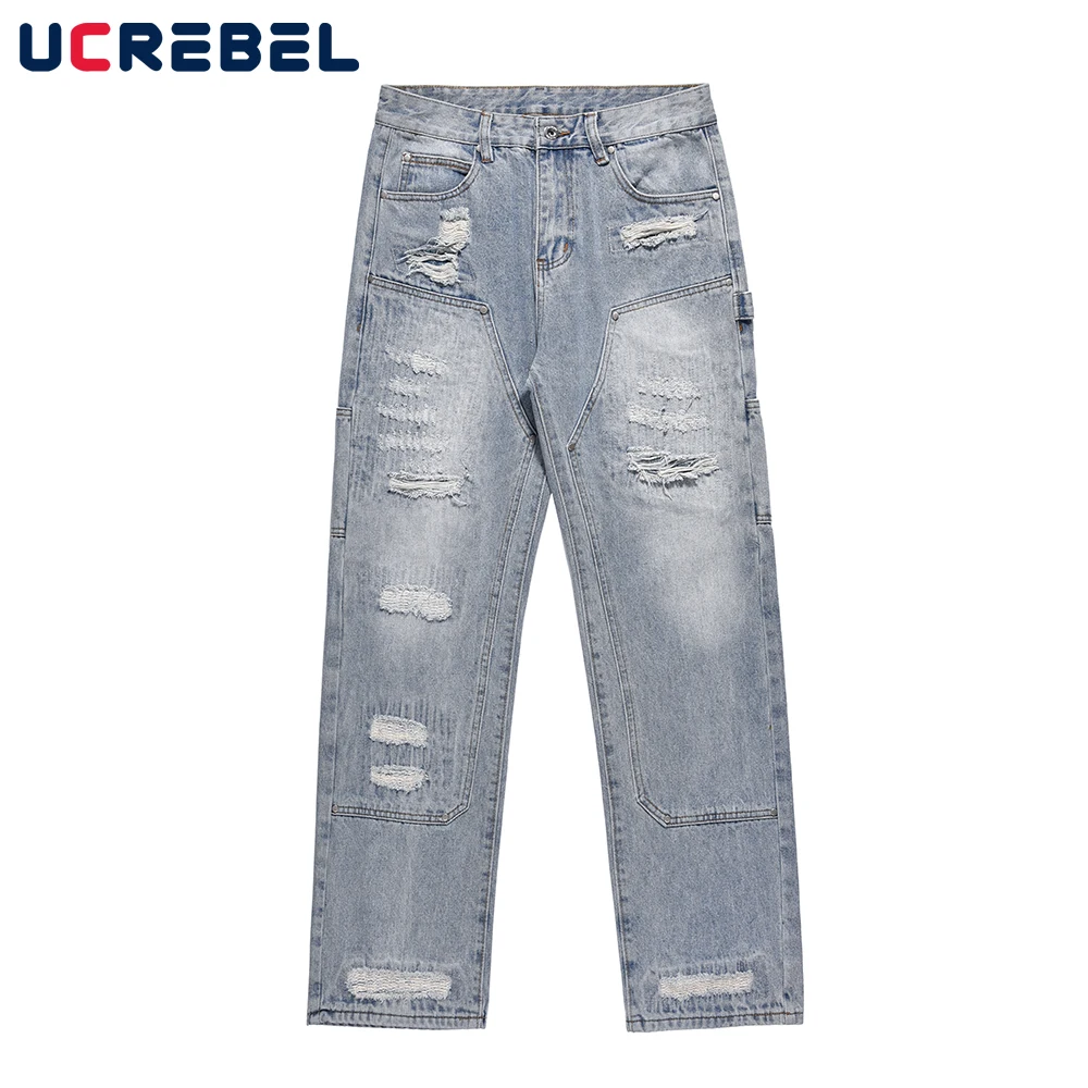 Vibe Style Ripped Hole Denim Pants Mens Streetwear Washed Distressed Jeans Spliced Loose Straight-leg Pants
Vibe Style Ripped Hole Denim Pants Mens Streetwear Washed Distressed Jeans Spliced Loose Straight-leg Pants