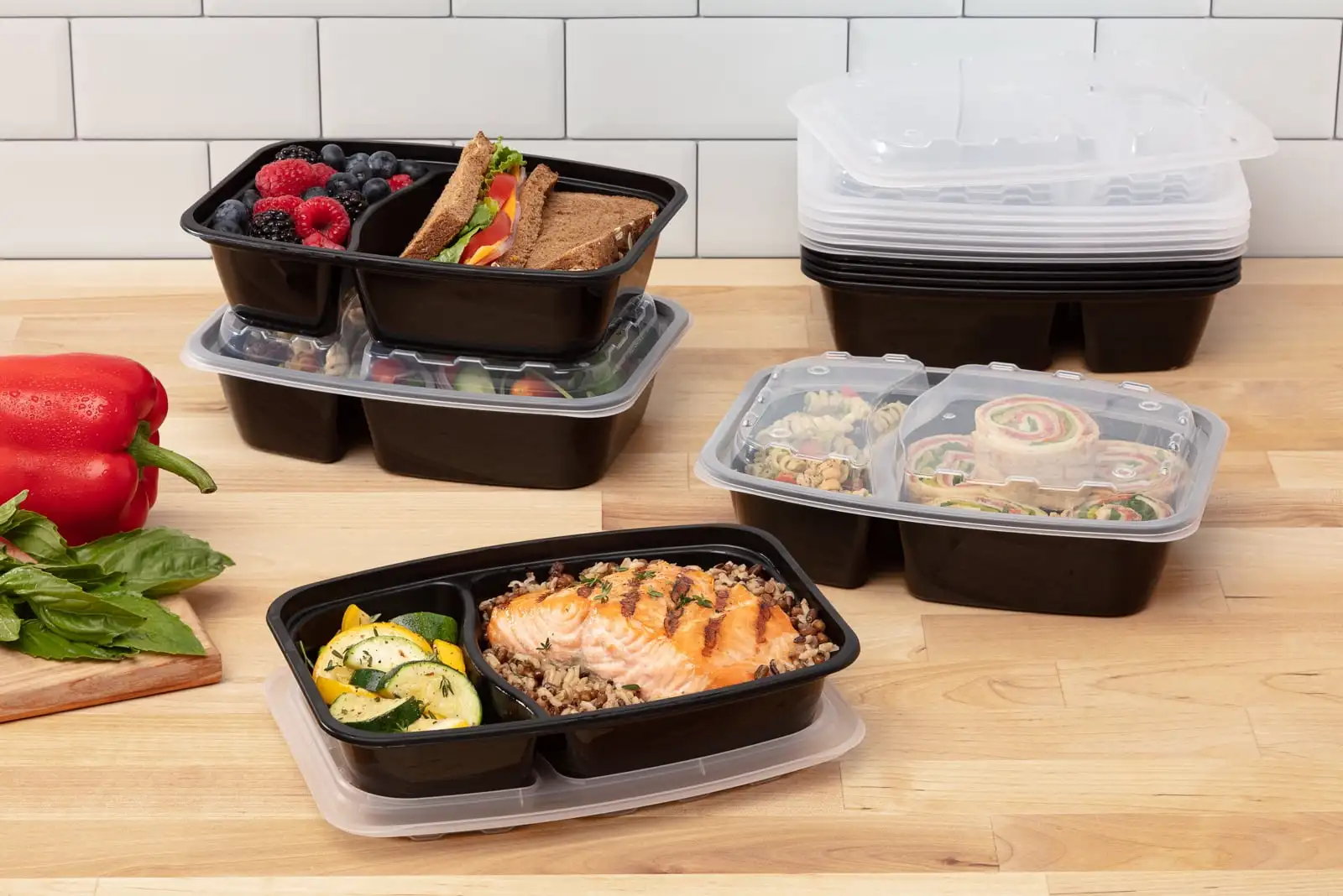 Compartment Rectangular Black Container with Clear Lid, 50 Pack - Re-usable Microwave, Freezer and Dishwasher Safe
Compartment Rectangular Black Container with Clear Lid, 50 Pack - Re-usable Microwave, Freezer and Dishwasher Safe