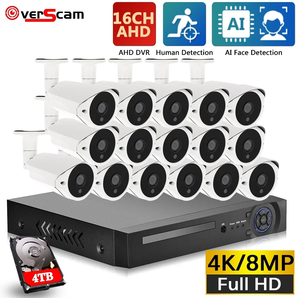 

H.265 16 Channel DVR Kit 4K CCTV Security Camera System Outdoor Waterproof Bullet Camera Video Surveillance System Set 8CH 8MP