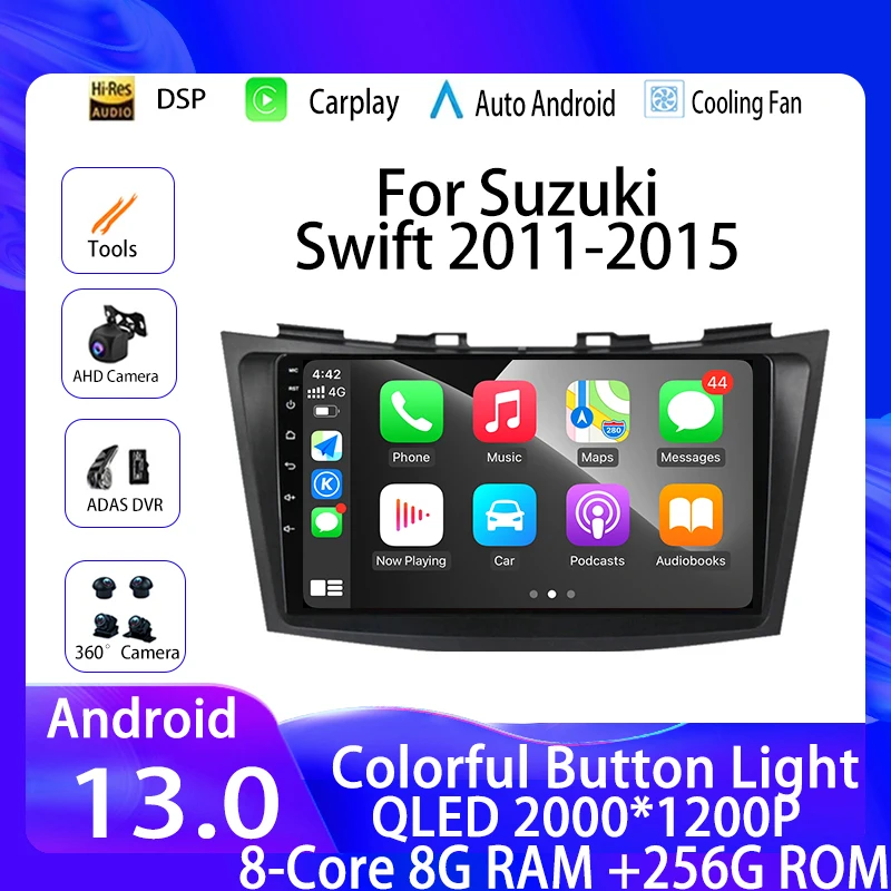 

Android 13 For Suzuki Swift 2011-2015 2din 9" touch screen Car radio navigation video multimedia player Radio GPS BT DSP Carplay