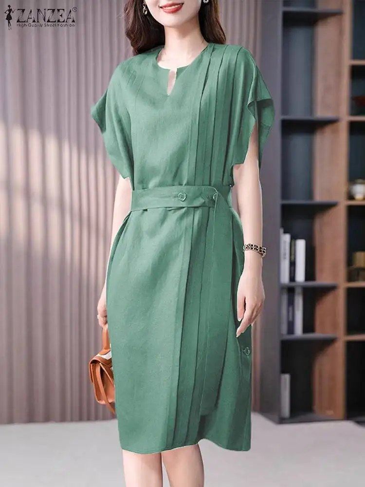 

Платье ZANZEA женское Плиссированное средней длины, винтажный элегантный сарафан в ретро стиле, элегантный кафтан с коротким рукавом, лето 2024