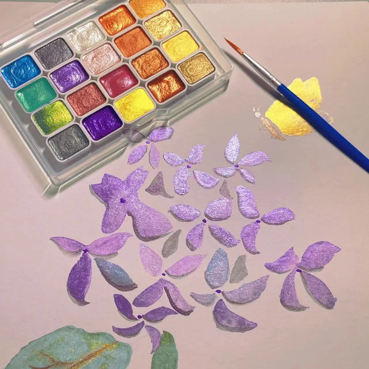 

12 Colors Pearly Solid Watercolor Art Supplies Gouache Paint Pigment Acuarelas Palette Gold Painting Nail Watercolor Set