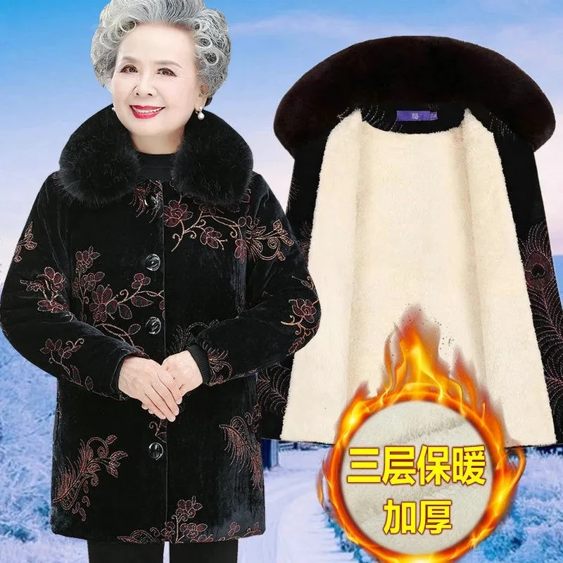 

2Grandma Wear Cotton-Padded Coat Middle-Aged Elderly Mother Winter Clothes Women Parkas Add Velvet Thick Quilted Jacket 5XL