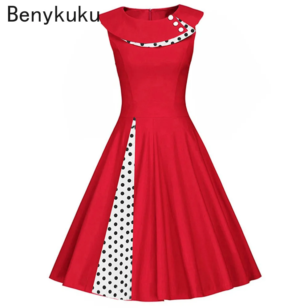 

Women Summer Dresses Casual 2024 Cotton Slim Tunic Elegant 50s 60s Robe Vintage Retro Pin Up Swing Polka Dot Rockabilly Dress