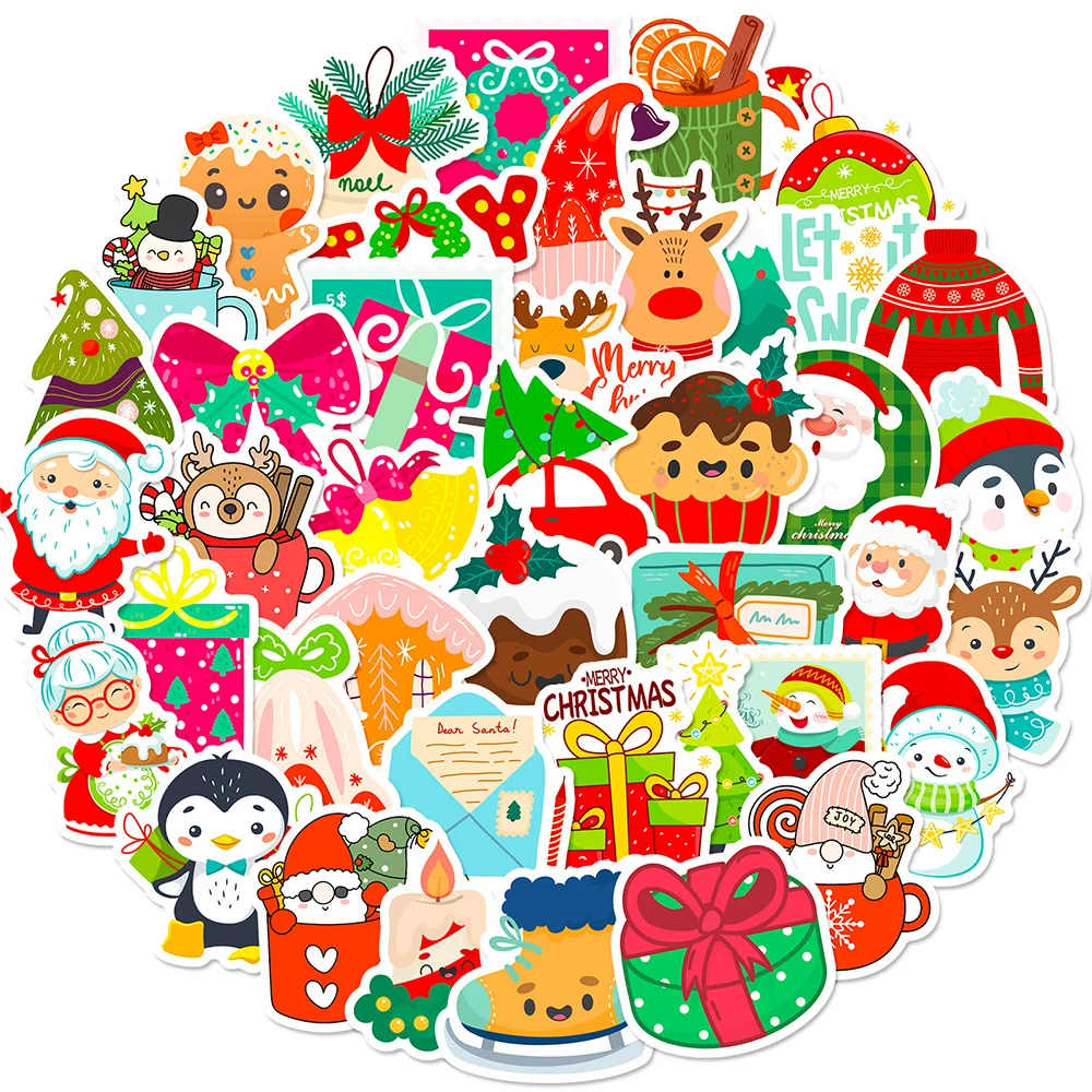 

10/30/50pcs Cute Christmas Cartoon Graffiti Stickers Decals DIY Laptop Scrapbook Suitcase Phone Diary Fridge Decoration Sticker