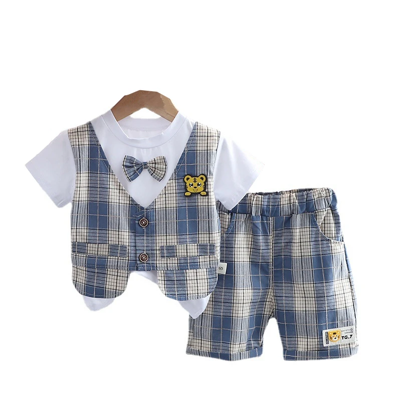 

New Summer Fashion Baby Clothes Suit Children Boys Plaid Cotton T-Shirt Shorts 2Pcs/Sets Toddler Casual Costume Kids Tracksuits