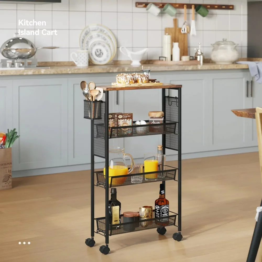 4-Tier Slim Rolling Cart on Wheels, 34" Wooden Tabletop Kitchen Storage Organizer Cart with Wire Mesh Baskets,Cart for Kitchen
4-Tier Slim Rolling Cart on Wheels, 34" Wooden Tabletop Kitchen Storage Organizer Cart with Wire Mesh Baskets,Cart for Kitchen