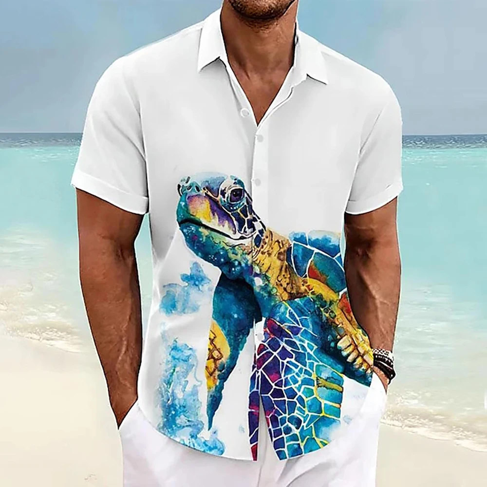 

Turtle Sea Life Men's Holiday Hawaii 3D Printed Shirt Button Short Sleeve Summer Beach Shirt Holiday Everyday Wear