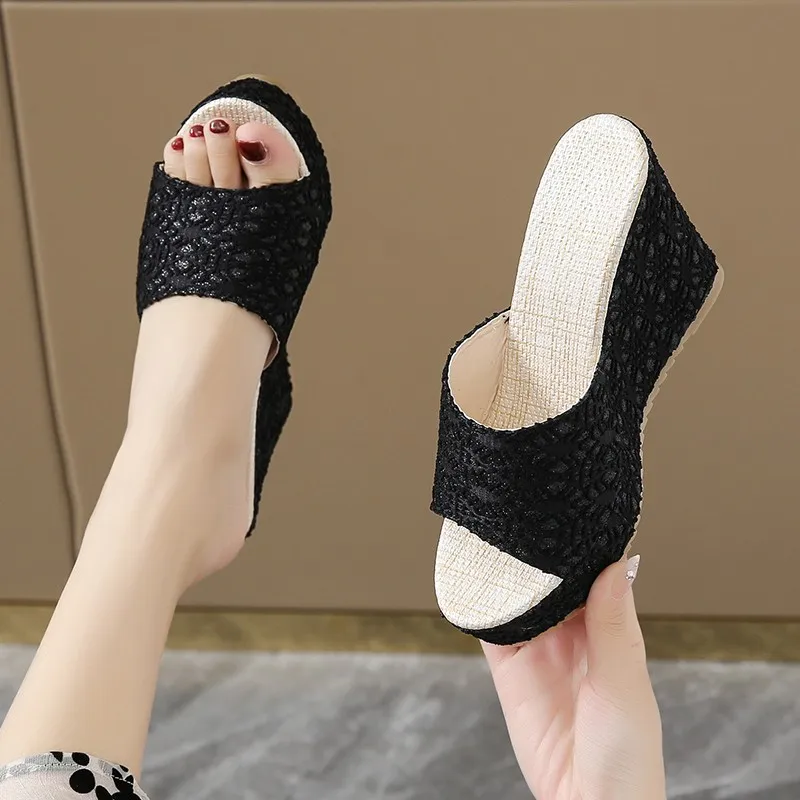 Women's Floral Print Thick-soled Wedge Heels, Fashion Open-toe Non-Slip High Heels, Outdoor Galoshes Sandals 27 Sf5bdeb7adc7740a6b532c6ec67e004b6o