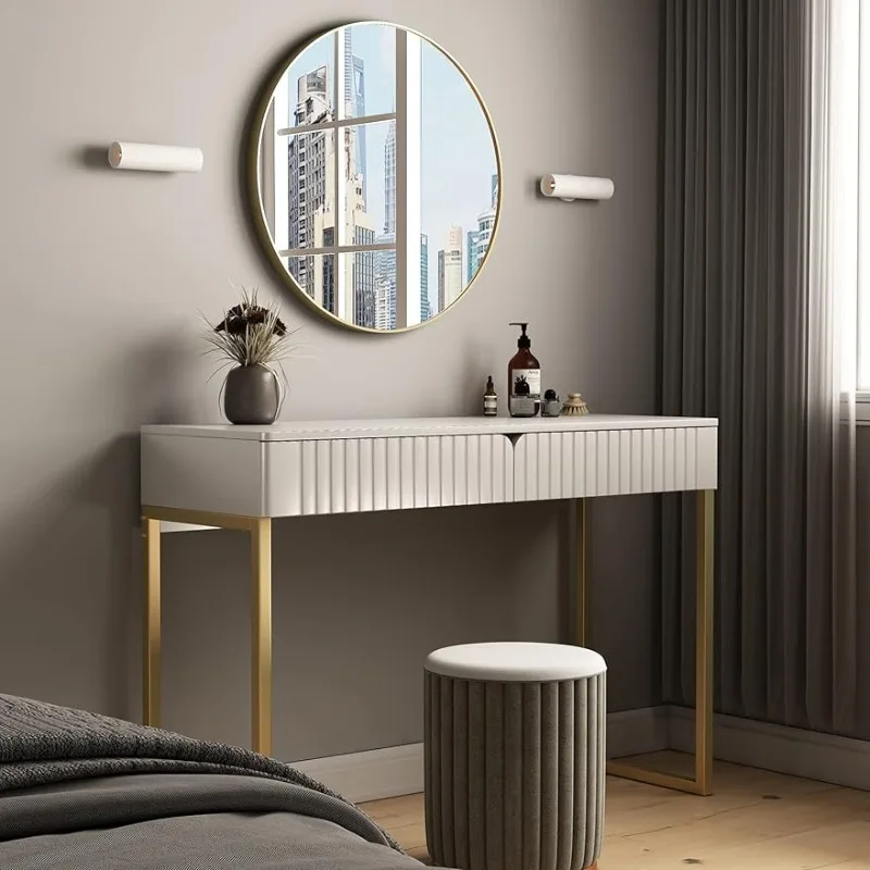 White Vanity Desk with 2 Drawers Gold and White Desk Home Office Desk Modern Makeup Vanity Table Entryway Console Table
White Vanity Desk with 2 Drawers Gold and White Desk Home Office Desk Modern Makeup Vanity Table Entryway Console Table