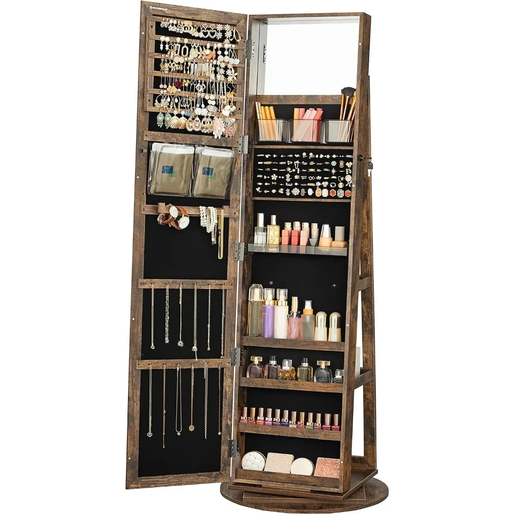 SONGMICS 360° Swivel Jewelry Cabinet, Lockable Jewelry Organizer with Full-Length Mirror, Rear Storage Shelves, Interior Mirror,
SONGMICS 360° Swivel Jewelry Cabinet, Lockable Jewelry Organizer with Full-Length Mirror, Rear Storage Shelves, Interior Mirror,