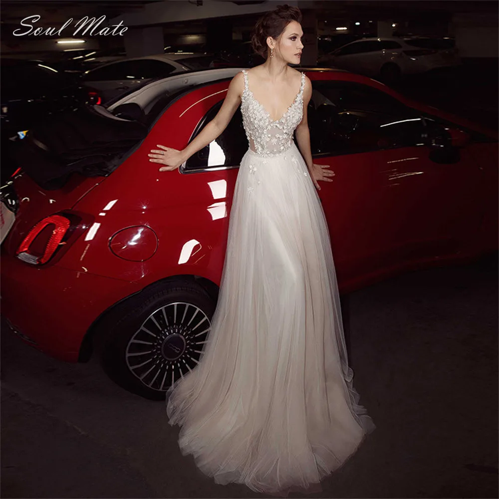 Boho Chic Lace Tulle Wedding Dresses For Women Appliques V-Neck A-Line Beach Princess Bridal Gowns Open Back Vestidos De Novia
Boho Chic Lace Tulle Wedding Dresses For Women Appliques V-Neck A-Line Beach Princess Bridal Gowns Open Back Vestidos De Novia