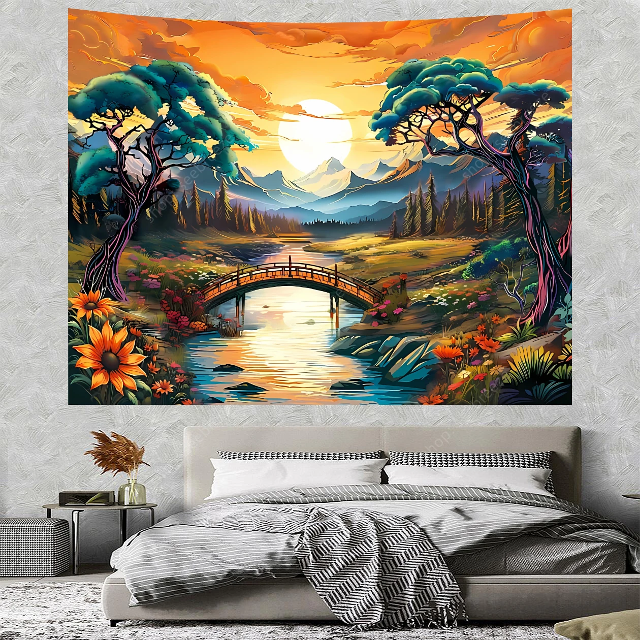 

Sun Forest Tapestry Vintage Floral Plant Tapestry Aesthetic Sunset Wall Tapestry Nature Landscape Bedroom A Living Room Decor
