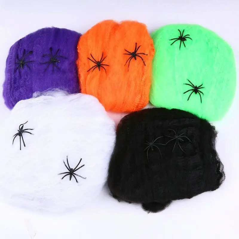 

2022 Halloween Scary Party Scene Props White Stretchy Cobweb Spider Web Horror Halloween Decoration For Bar Haunted House 70