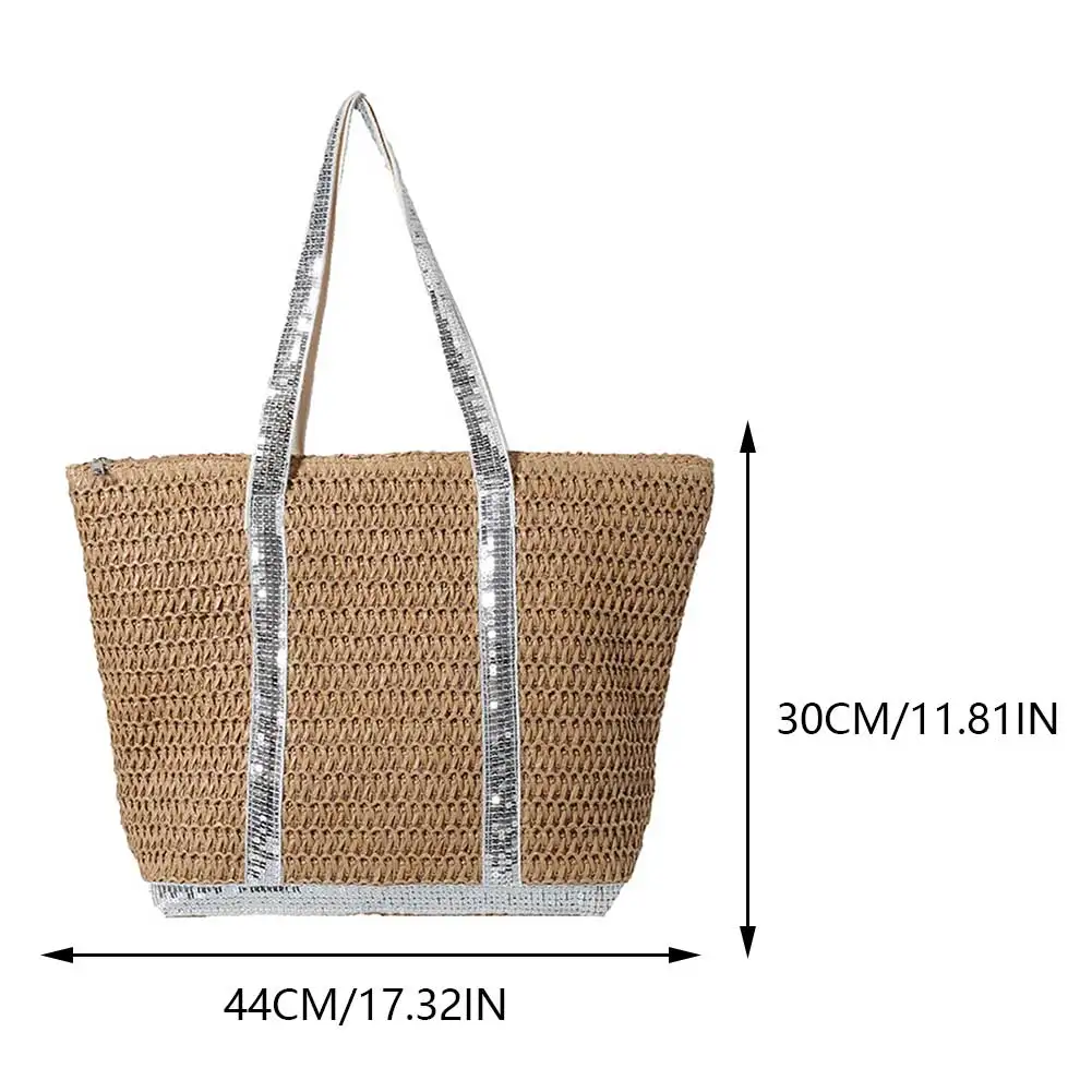 Sequin Crochet Beach Tote - Sparkly Straw Shopping Bag 10 Sf5c227c25ed044519b5e9895047e0558z