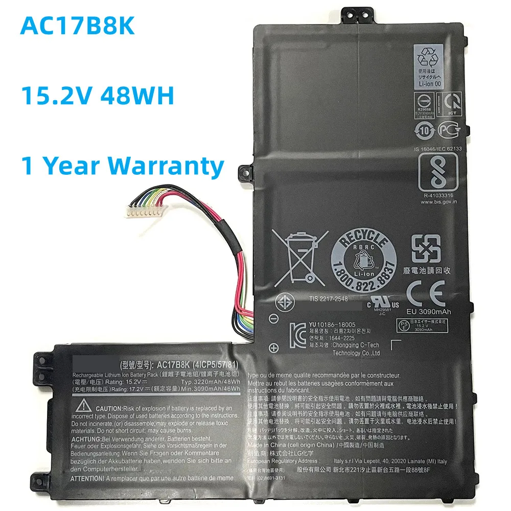 

New AC17B8K 4ICP5/57/81 15.2V 48WH Laptop Battery For Acer SWIFT 3 SF315-52-33KX SF315-52G 52G-855Z 52G-82TV 83A6 51AK