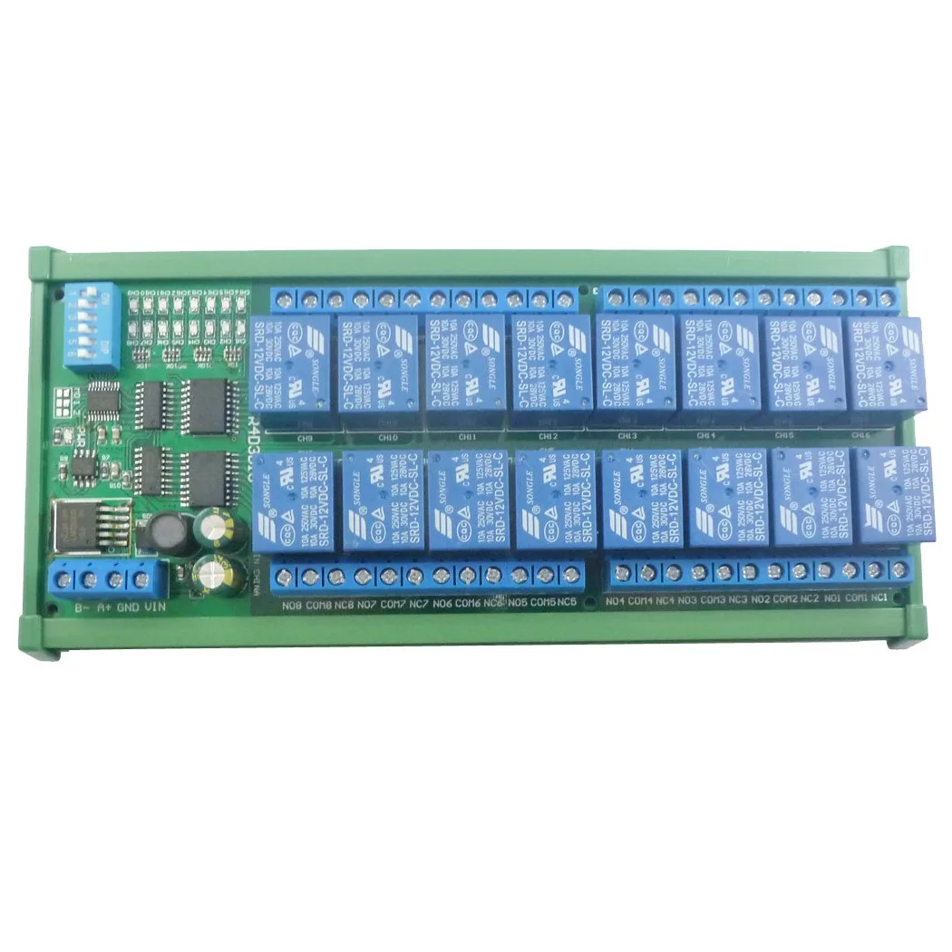 DC 12V 16 Channel Din35 C45 DIN Rail RS485 Relay Modbus RTU Protocol Remote Control PLC Expansion Board For PTZ Camera Motor Led
DC 12V 16 Channel Din35 C45 DIN Rail RS485 Relay Modbus RTU Protocol Remote Control PLC Expansion Board For PTZ Camera Motor Led