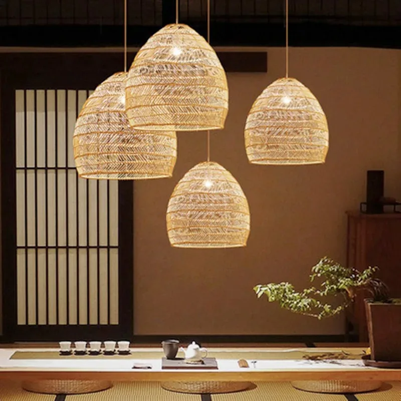 

2023 Современная китайская бамбуковая люстра ручной работы из ротанга, японская гостиная, лампа из ротанга для ресторана, Бамбуковая лампа Юго-Восточной Азии