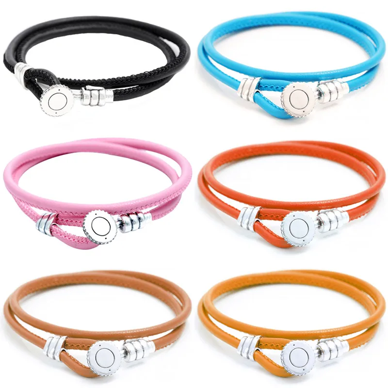 Original 925 Sterling Silver Multicolor Double Leather Signature Button Clasp Bracelet Bangle Fit Popular Bead Charm DIY Jewelry
Original 925 Sterling Silver Multicolor Double Leather Signature Button Clasp Bracelet Bangle Fit Popular Bead Charm DIY Jewelry