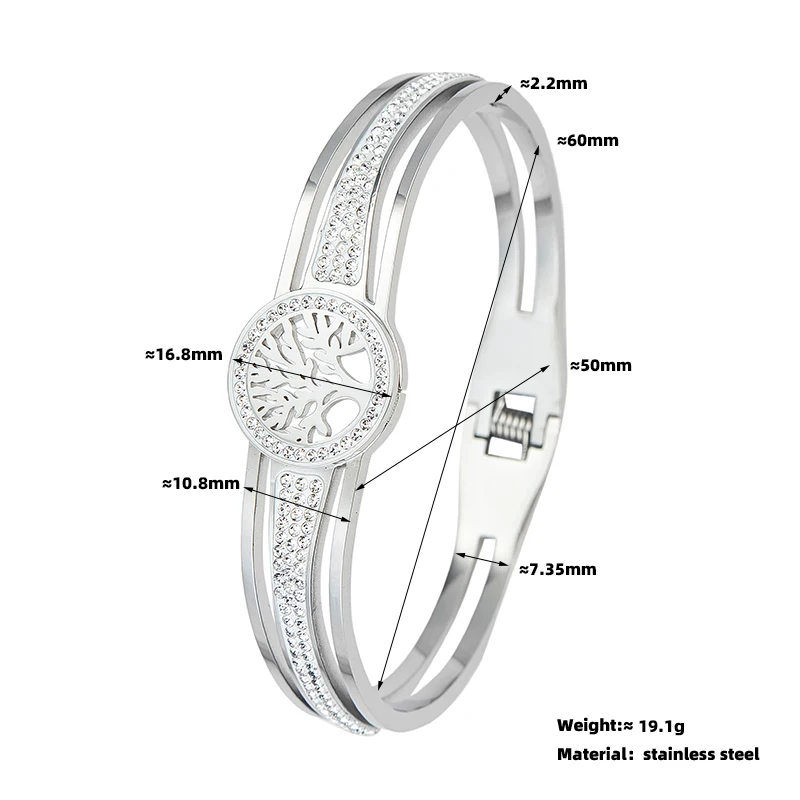 Stainless Steel Bangle Tree Of Life With Stone Wristband Gold Color And Silver Color Stainless Steel Bangle Tree Of Life With Stone Wristband Gold Color And Silver Color