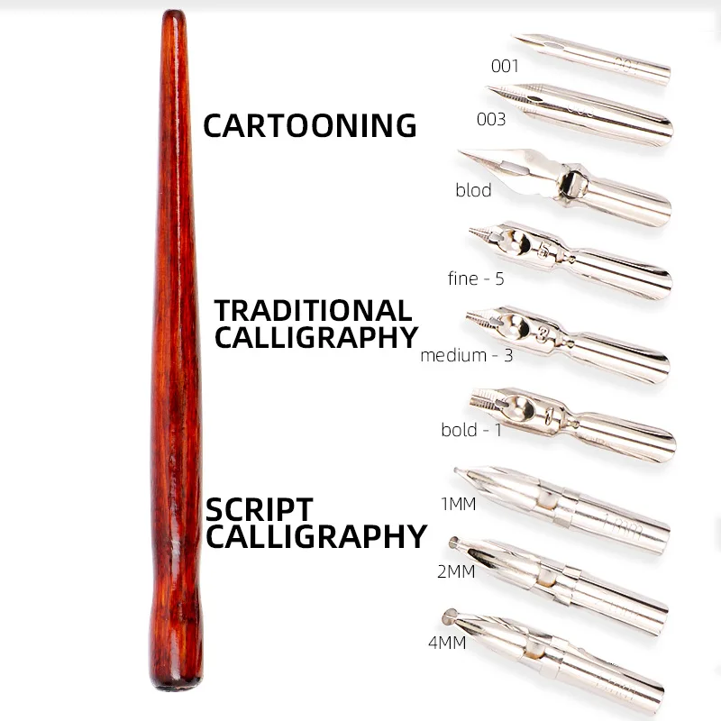 9+1PCS Calligraphy Nibs Dip Pen Set for Cartoon Animation Lettering Skeching Art Drawing Mapping Decorative Designs
9+1PCS Calligraphy Nibs Dip Pen Set for Cartoon Animation Lettering Skeching Art Drawing Mapping Decorative Designs