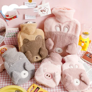 Cartoon Warm Hot Water Bottle Pig Ear Plush Girl Pocket Water Injection Warm Hands Bag Portable Safety Explosion-proof Gadgets