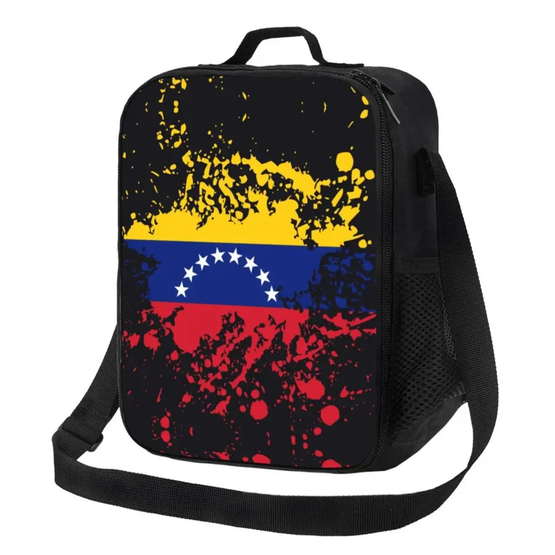 

Custom Venezuela Flag Ink Splatter Lunch Bag Men Women Warm Cooler Insulated Lunch Box for Kids School Children