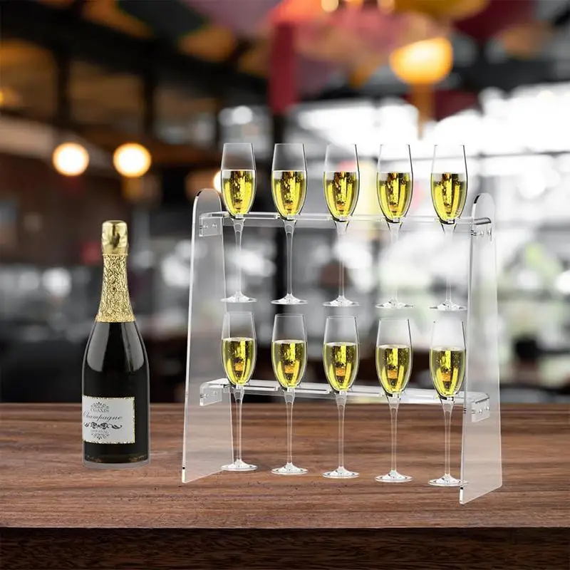 

Champagne Stand Holder 2 Layer Acrylic Clear Champagne Stand Detachable Decorative Display Shelves 10 Slots Easy Assembly Wine