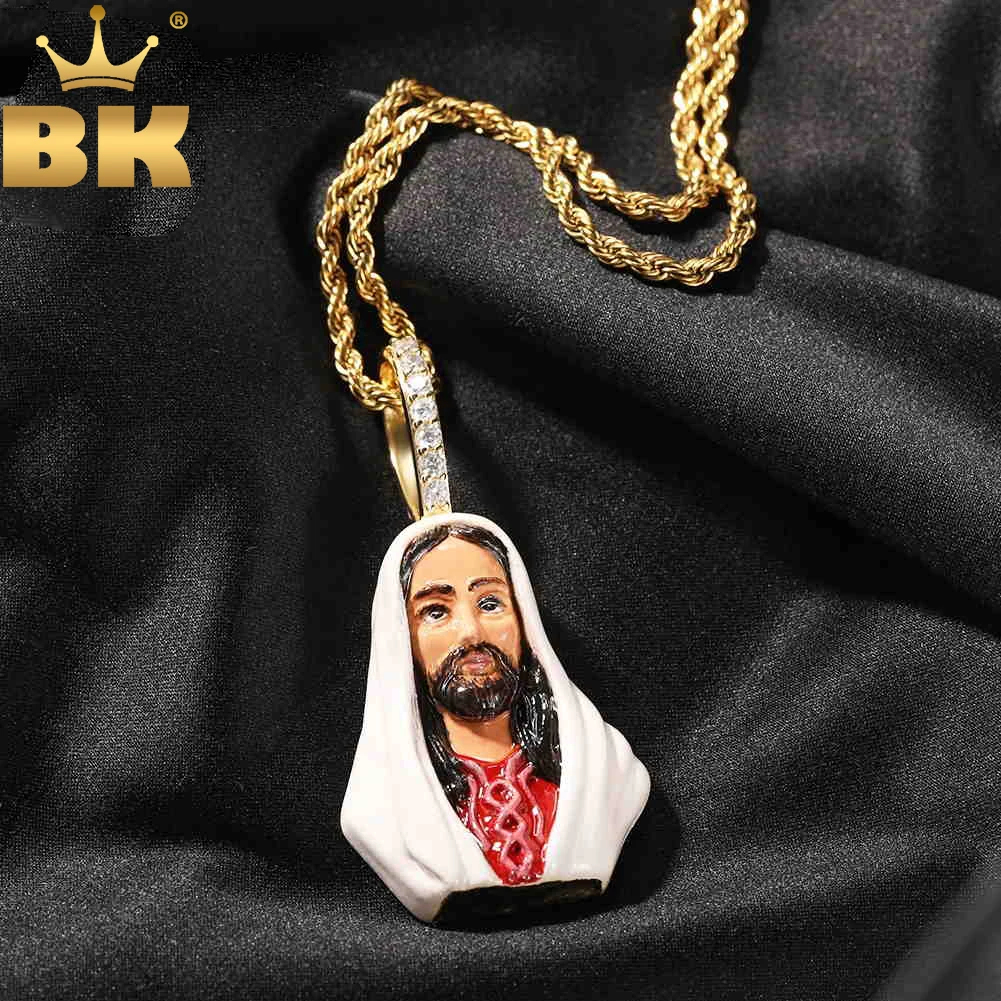 

TBTK Enamel Jesus Pendant Charm Lively Lifelike Head Portrait Pendant Tennis Chain Men And Women Rapper Hiphop Jewelry