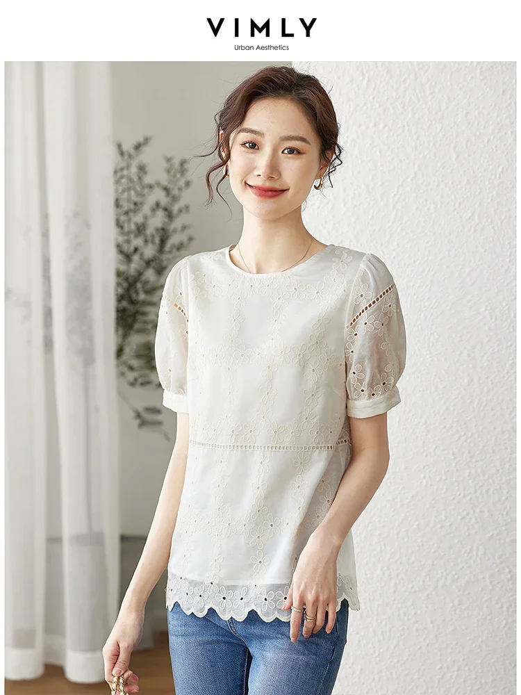 Vimly Straight Loose Elegant Blouse for Women 2023 Korean Fashion Hook Flower Hollow Pullover Short Sleeve Office Lady Shirt Top
Vimly Straight Loose Elegant Blouse for Women 2023 Korean Fashion Hook Flower Hollow Pullover Short Sleeve Office Lady Shirt Top