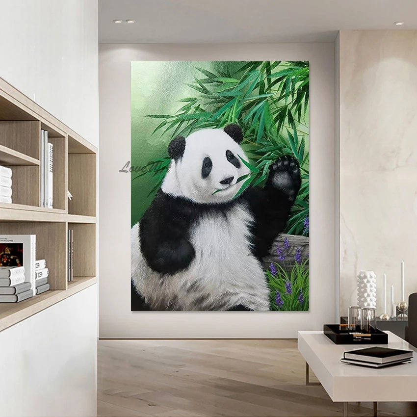 

Cheap Canvas Artwork Frameless Animal Picture Wall Kids Room Decoration Art Acrylic Abstract Oil Painting Cute Panda Eats Bamboo