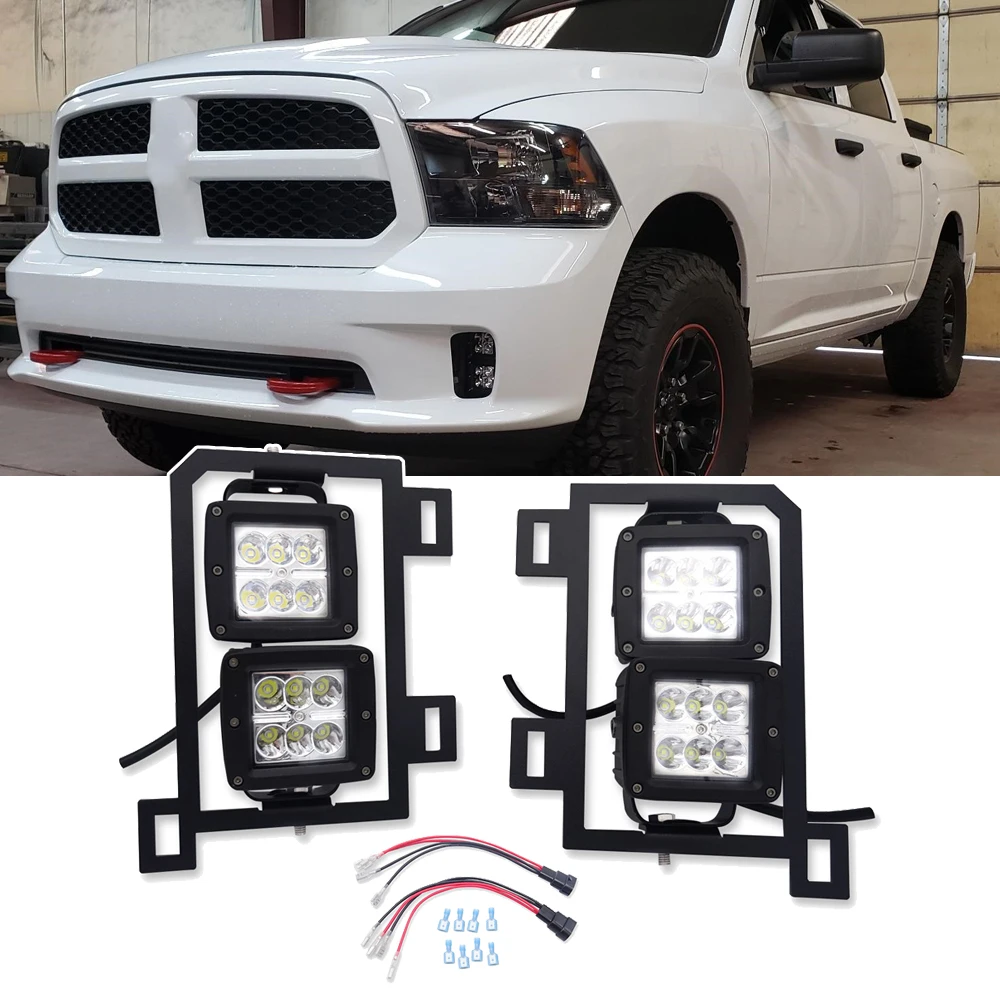 For 2013-2018 4th Gen Dodge RAM 1500 4x 18W 3 inch LED Fog Lights and Front Bumper FogLamp Mount Brackets with Wiring Kit
For 2013-2018 4th Gen Dodge RAM 1500 4x 18W 3 inch LED Fog Lights and Front Bumper FogLamp Mount Brackets with Wiring Kit