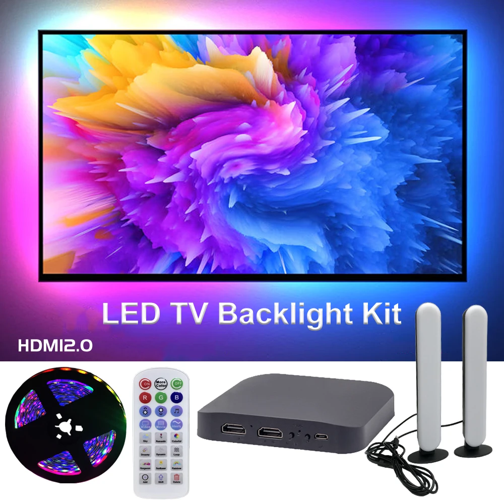 

Ambient TV Led Backlight 4K HDMI 2.0 Device Fancy LEDS Sync Box And Smart Light Bar Strip WS2811 RGBIC Kit For 24-85Inch Screen