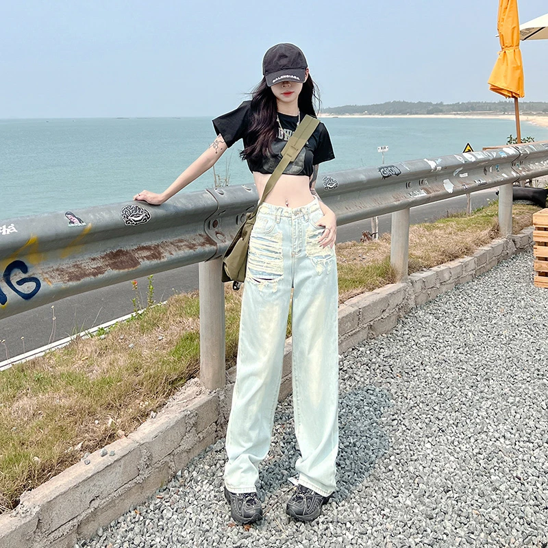 Light Blue American Retro Street High Waist Wide Leg Jeans Women's Pocket Abraded Design All-match Straight Jeans Mop Pants
Light Blue American Retro Street High Waist Wide Leg Jeans Women's Pocket Abraded Design All-match Straight Jeans Mop Pants