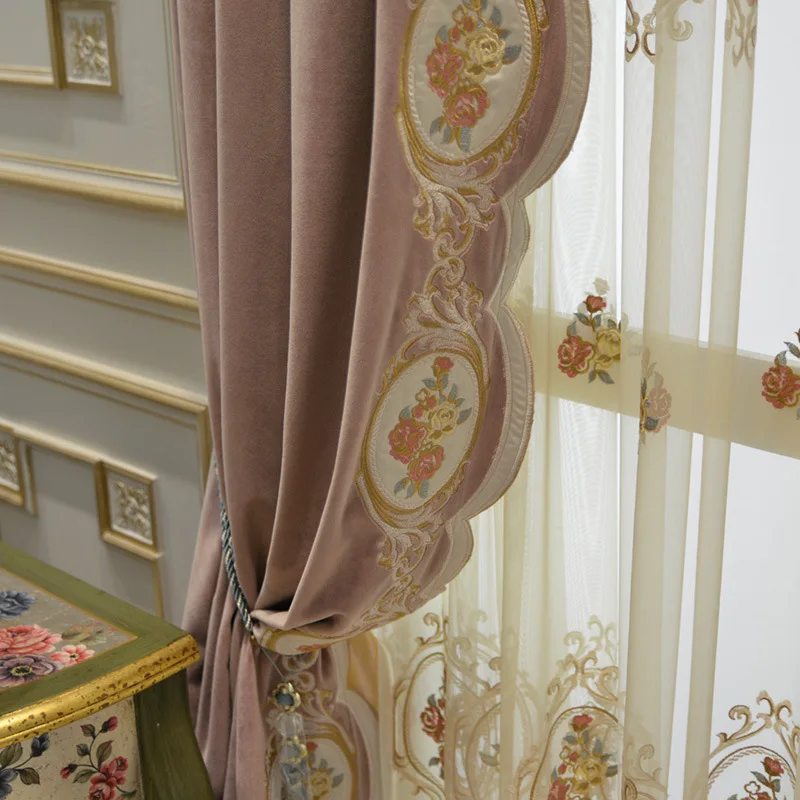 European-style Curtains for Living Room American-style Italian Flannel Embroidery Dirty Pink Villa High-end Luxury Atmosphere
European-style Curtains for Living Room American-style Italian Flannel Embroidery Dirty Pink Villa High-end Luxury Atmosphere