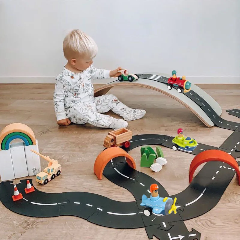 

Children Road Building Motorway Toy DIY Car Traffic Roadway Flexible PVC Puzzles Track Play Set Removable Car Vehicle Track Gift