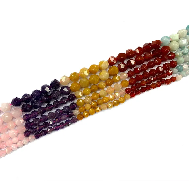 

Natural Gemstone 7 Chakra Agate Amethyst Tiger Eye Faceted Round Stone Beads For Jewelry Making DIY Women Bracelet Necklace 15‘’