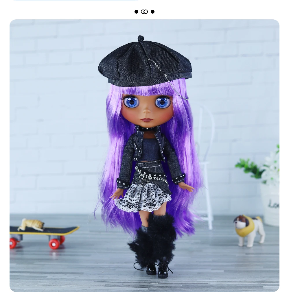 Naomi – Premium Custom Neo Blythe Doll with Purple Hair, Dark Skin & Matte Cute Face 10 Naomi – Premium Custom Neo Blythe Doll with Purple Hair, Dark Skin & Matte Cute Face 10