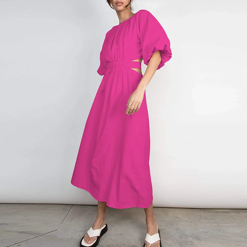 Women Elegant O-neck Draped Long Dress Casual Puff Half Sleeve Solid Party Dress 2024 Fashion Waist Lace-up Hollow A-Line Dress
Women Elegant O-neck Draped Long Dress Casual Puff Half Sleeve Solid Party Dress 2024 Fashion Waist Lace-up Hollow A-Line Dress