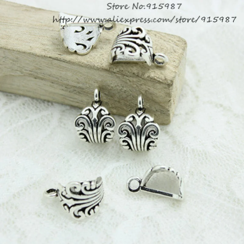 

Sweet Bell Wholesale Free Shipping! 50pcs 8*12*17mm Antique Silver filigree Pattern Bail Beads Jewelry Making D0590