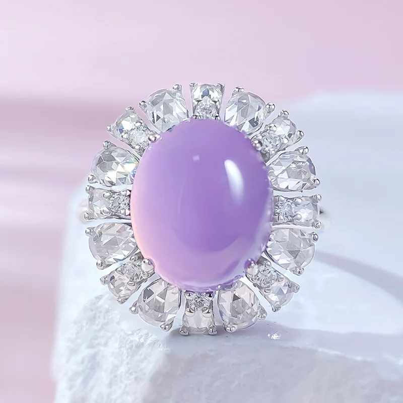 

S925 Silver Egg Face High Ice Glass Seed Violet Jade Pigeon Egg Sparrow Diamond Zircon New Chinese Style