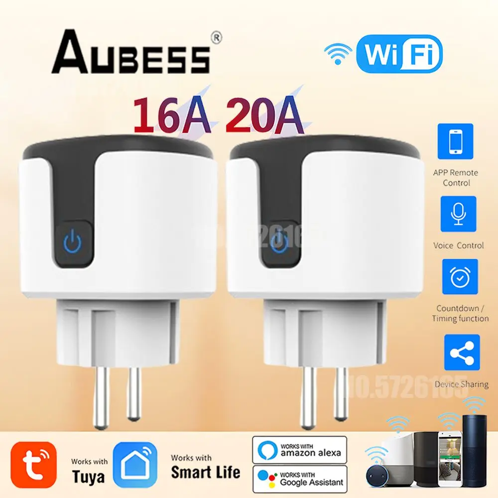 

Tuya Smart Plug EU 16A/20A WiFi Smart Socket With Power Monitoring Timing Function Voice Control Support Alexa Home tuya APP